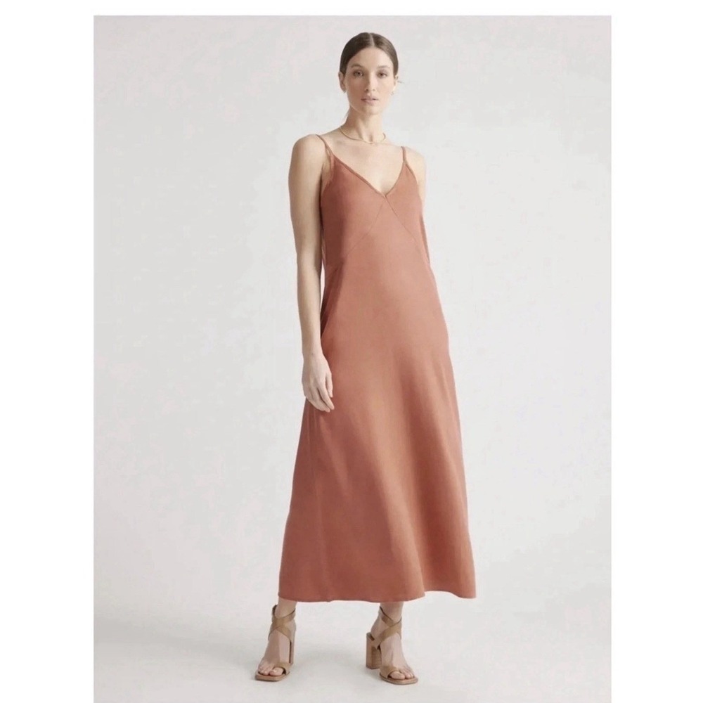 Quince Vintage Wash Tencel Slip Dress Terracotta Size XS Adjustable Straps